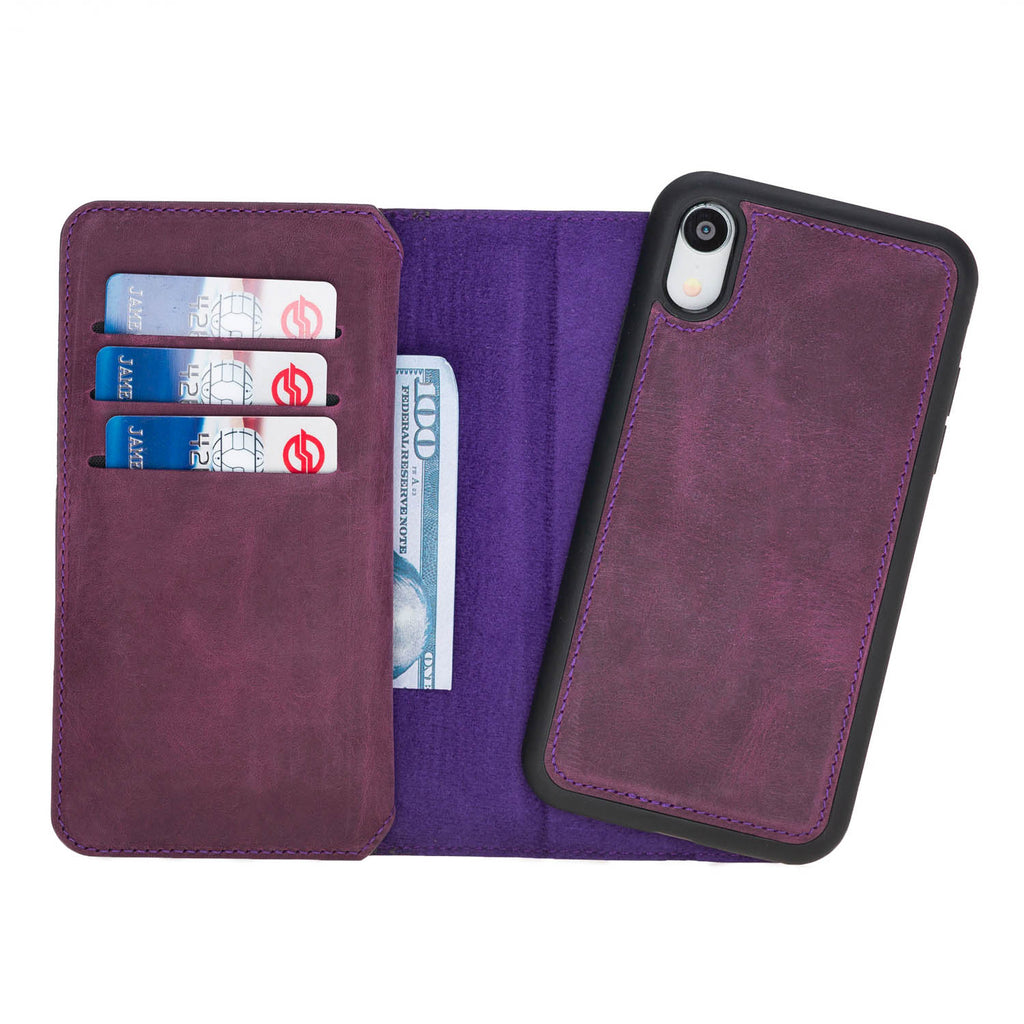 iPhone XR Purple Leather Detachable Dual 2-in-1 Wallet Case with Card Holder - Hardiston - 4