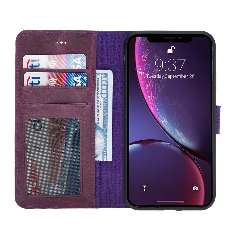 iPhone XR Purple Leather Detachable 2-in-1 Wallet Case with Card Holder - Hardiston - 1