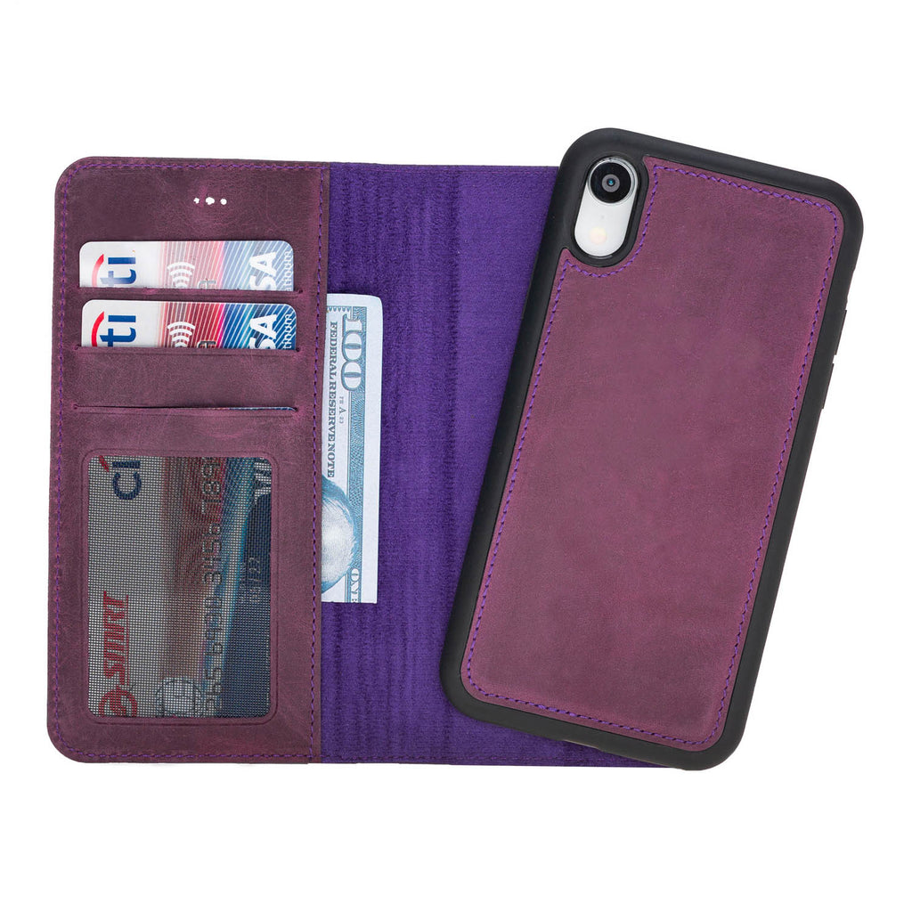 iPhone XR Purple Leather Detachable 2-in-1 Wallet Case with Card Holder - Hardiston - 2