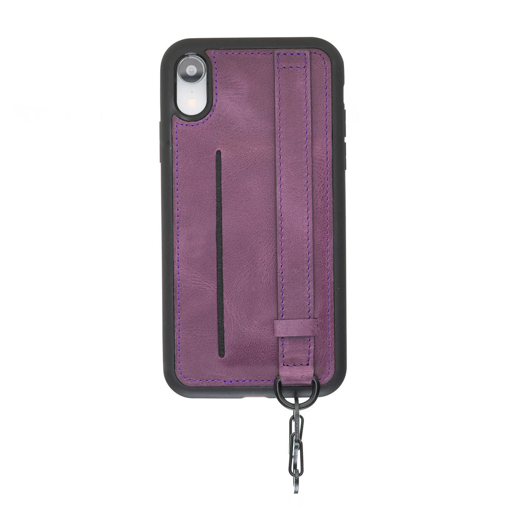 iPhone XR Purple Leather Snap On Card Holder Case with Back Strap Hardiston 2