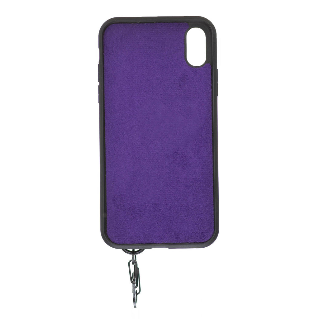 iPhone XR Purple Leather Snap On Card Holder Case with Back Strap Hardiston 4