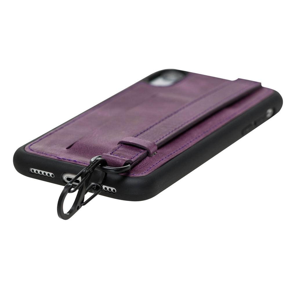 iPhone XR Purple Leather Snap On Card Holder Case with Back Strap Hardiston 5