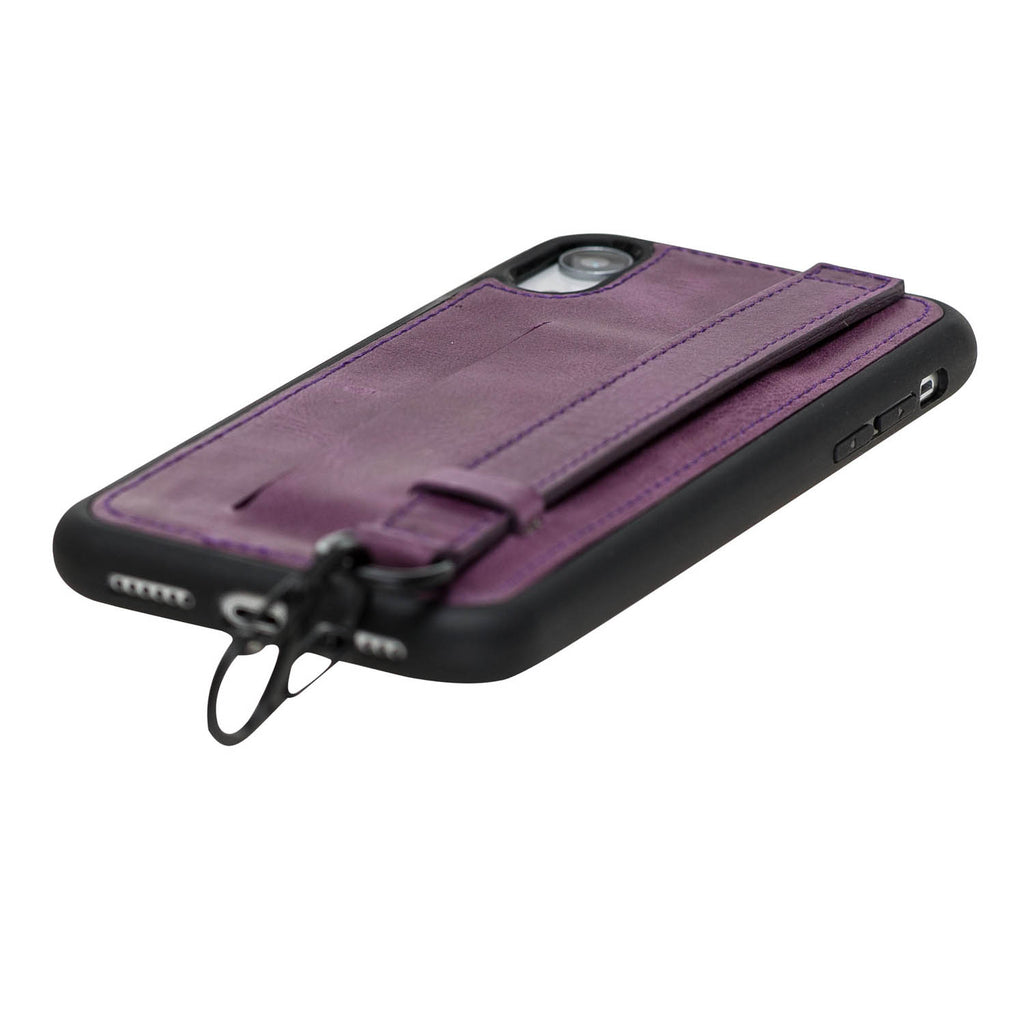 iPhone XR Purple Leather Snap On Card Holder Case with Back Strap Hardiston 6