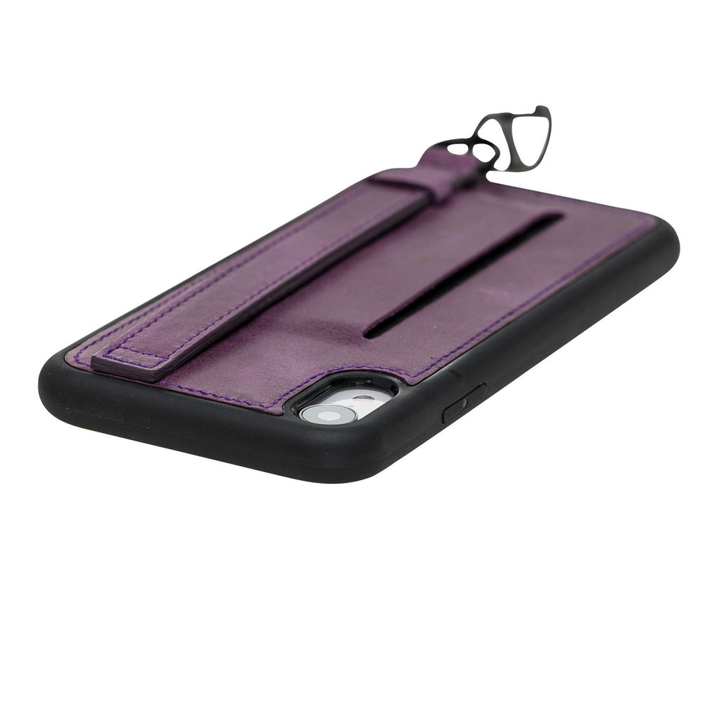 iPhone XR Purple Leather Snap On Card Holder Case with Back Strap Hardiston 7