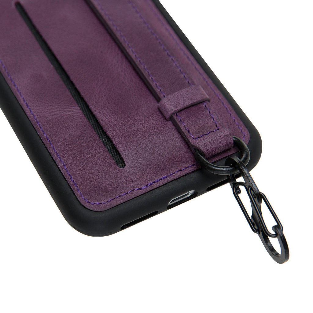 iPhone XR Purple Leather Snap On Card Holder Case with Back Strap Hardiston 8