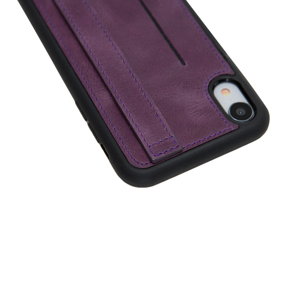 iPhone XR Purple Leather Snap On Card Holder Case with Back Strap Hardiston 9