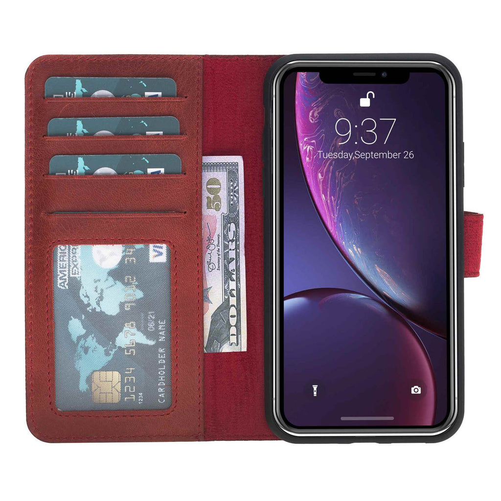 iPhone XR Red Leather Detachable 2-in-1 Wallet Case with Card Holder - Hardiston - 1