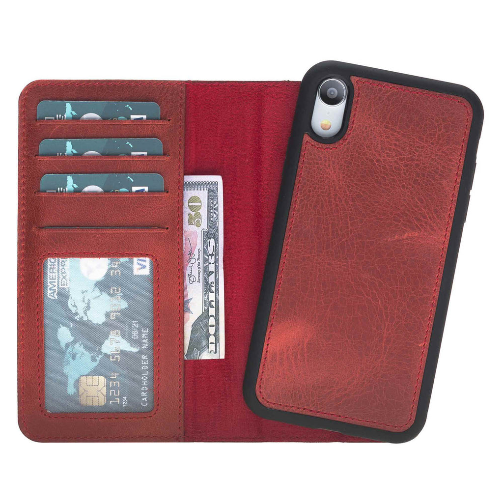iPhone XR Red Leather Detachable 2-in-1 Wallet Case with Card Holder - Hardiston - 2