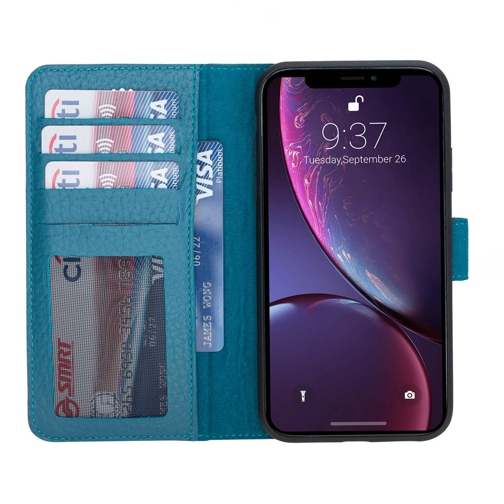 iPhone XR Turquoise Leather Detachable 2-in-1 Wallet Case with Card Holder - Hardiston - 1