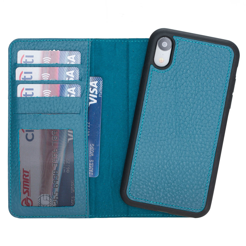 iPhone XR Turquoise Leather Detachable 2-in-1 Wallet Case with Card Holder - Hardiston - 2