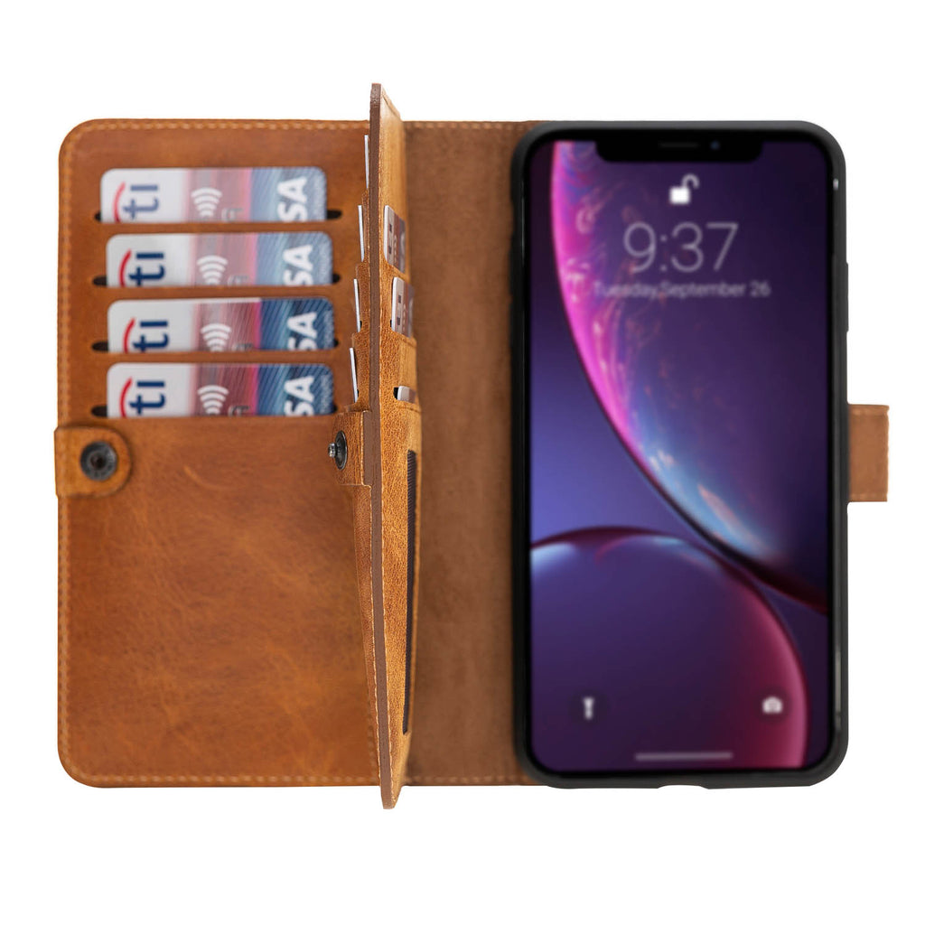 iPhone XS Max Amber Leather Detachable Dual 2-in-1 Wallet Case with Card Holder - Hardiston - 1