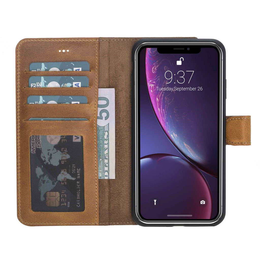 iPhone XS Max Amber Leather Detachable 2-in-1 Wallet Case with Card Holder - Hardiston - 1