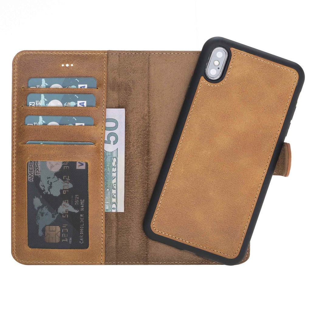 iPhone XS Max Amber Leather Detachable 2-in-1 Wallet Case with Card Holder - Hardiston - 2