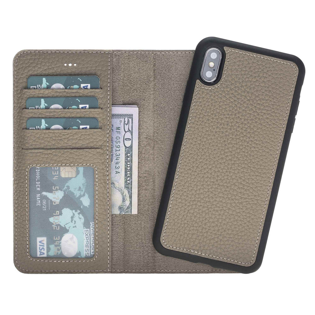 iPhone XS Max Beige Leather Detachable 2-in-1 Wallet Case with Card Holder - Hardiston - 2