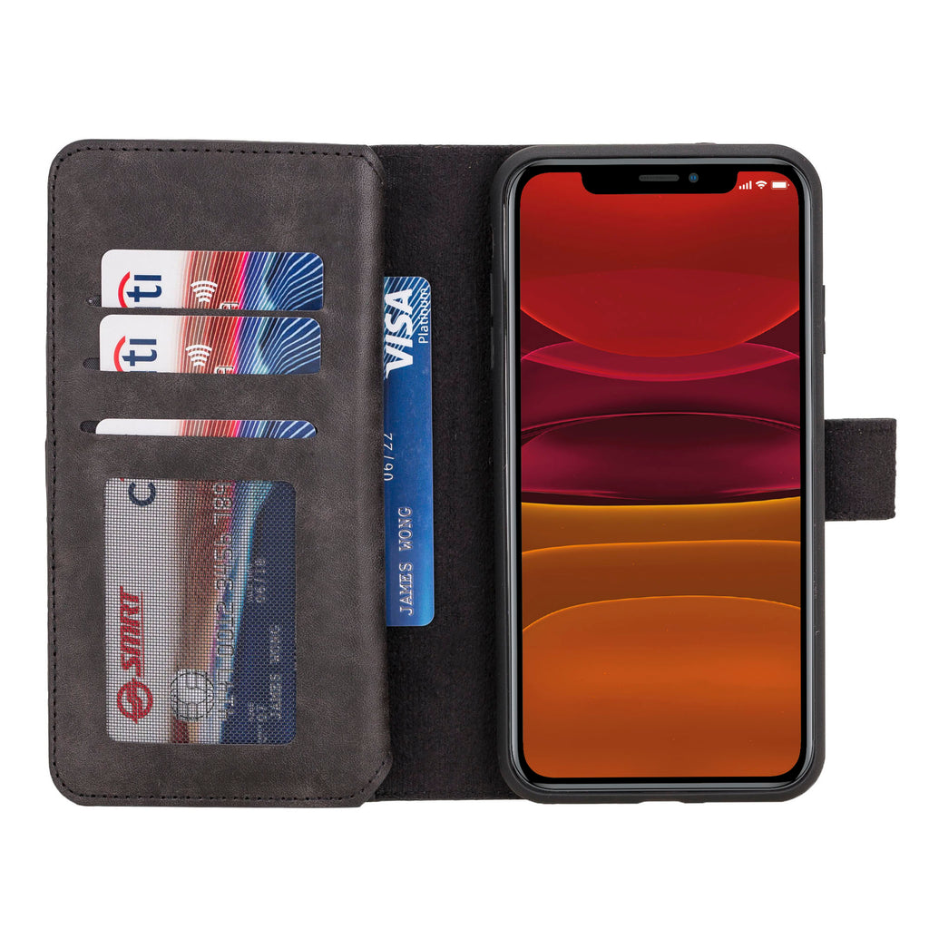 iPhone XS Max Black Leather Detachable Dual 2-in-1 Wallet Case with Card Holder - Hardiston - 2