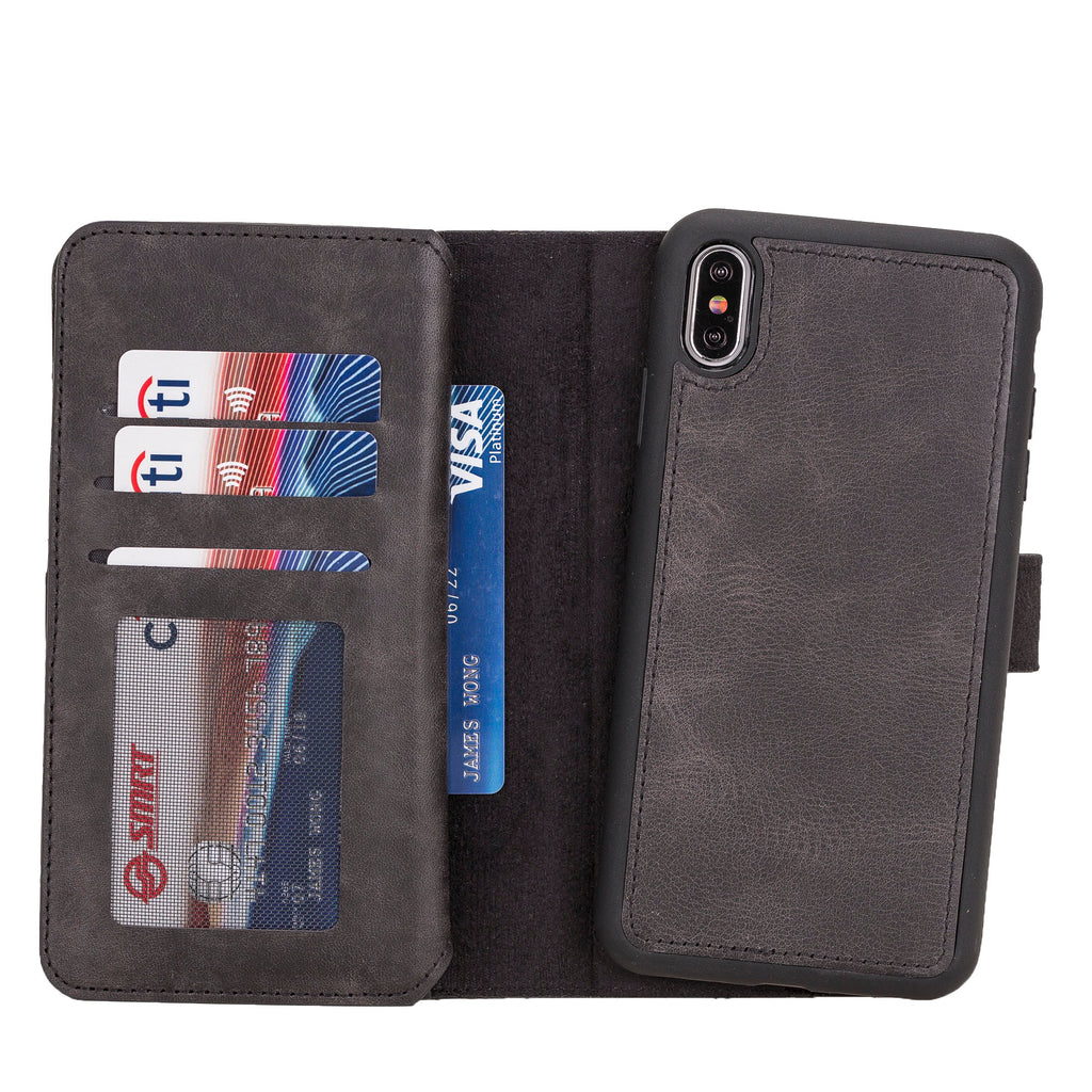 iPhone XS Max Black Leather Detachable Dual 2-in-1 Wallet Case with Card Holder - Hardiston - 4