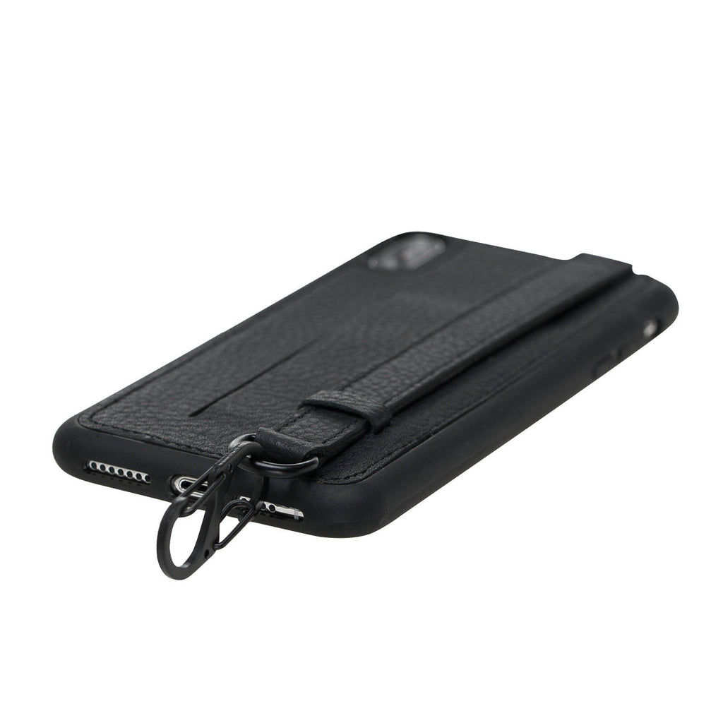 iPhone XS Max Black Leather Snap-On Card Holder Case with Back Strap - Hardiston - 4