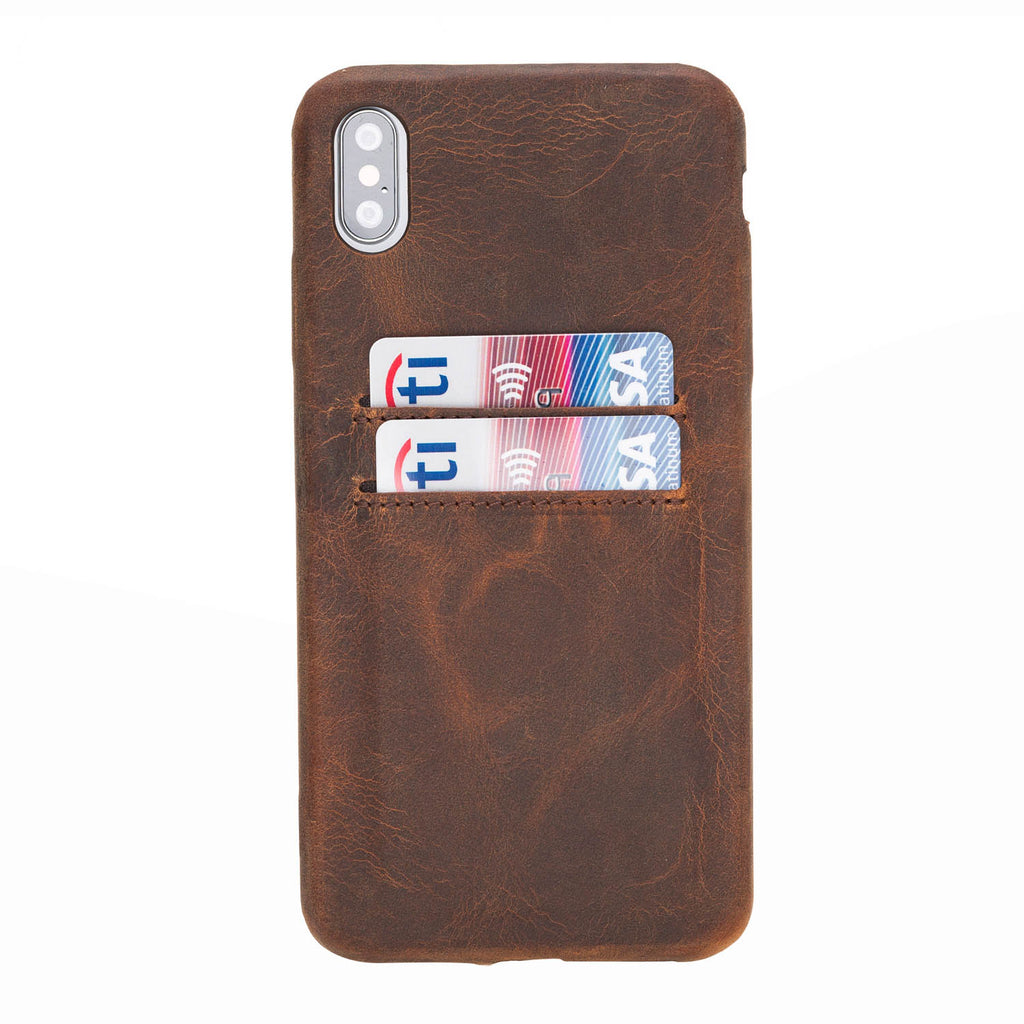 iPhone XS Max Brown Leather Snap-On Case with Card Holder - Hardiston - 1