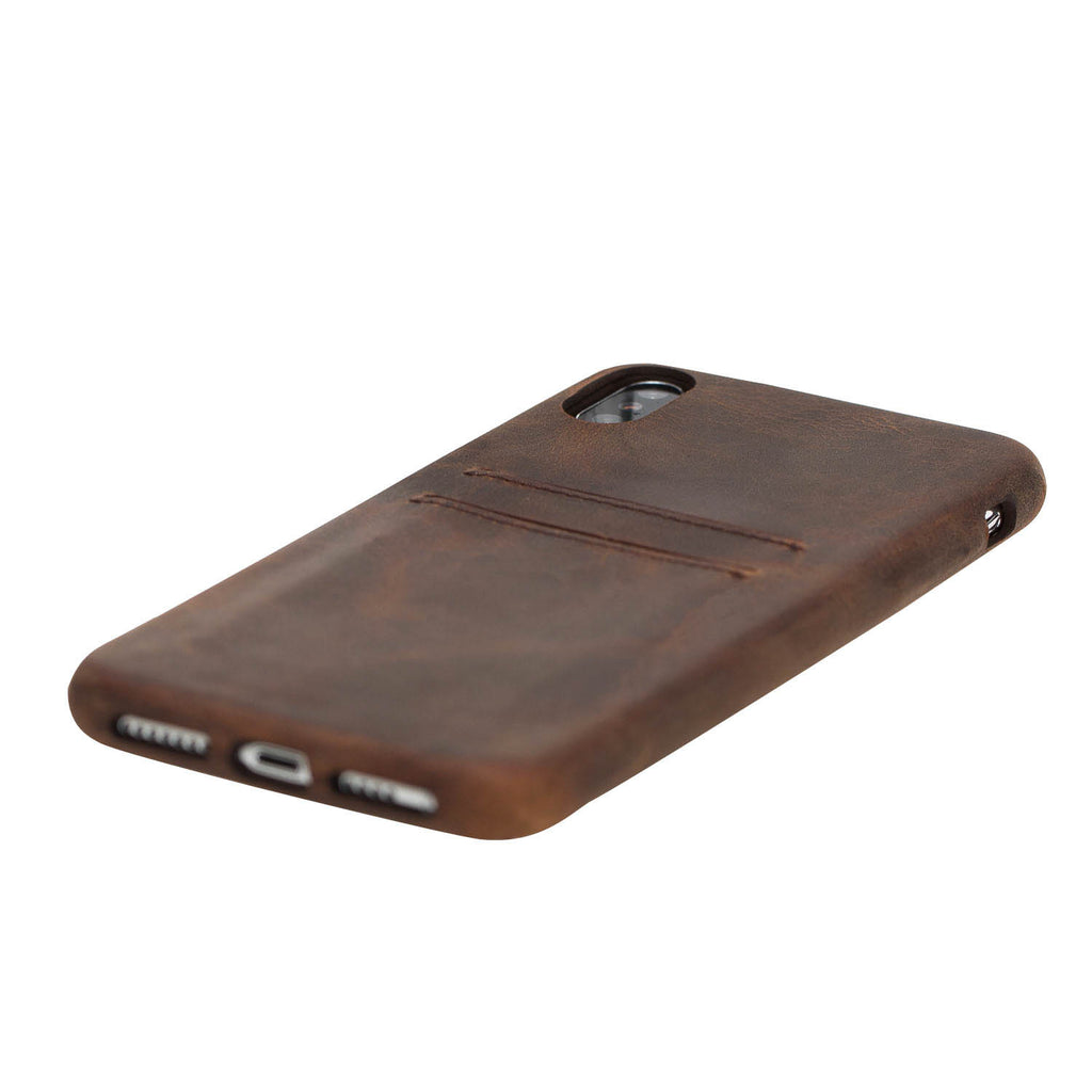 iPhone XS Max Brown Leather Snap-On Case with Card Holder - Hardiston - 6