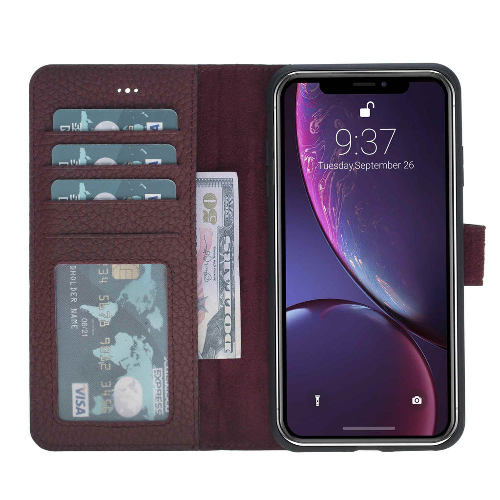 iPhone XS Max Burgundy Leather Detachable 2-in-1 Wallet Case with Card Holder - Hardiston - 1