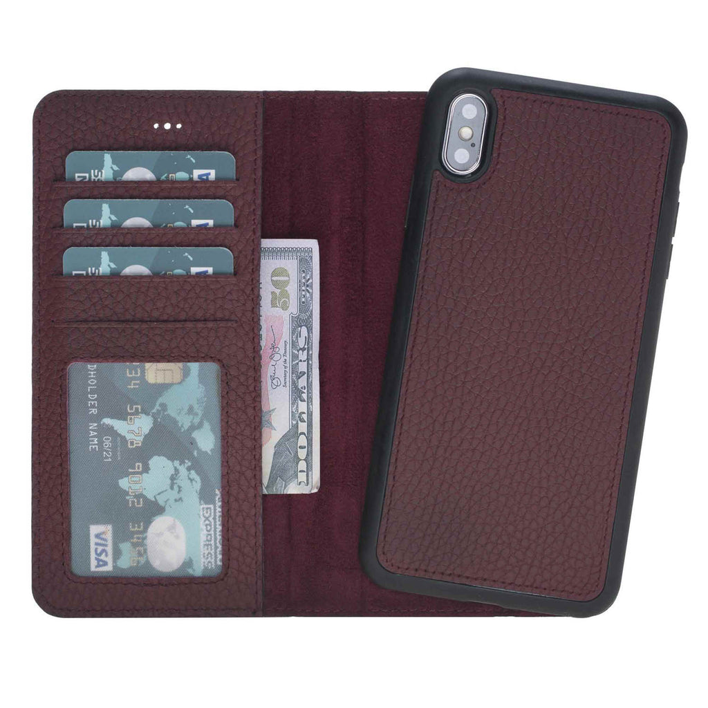 iPhone XS Max Burgundy Leather Detachable 2-in-1 Wallet Case with Card Holder - Hardiston - 2