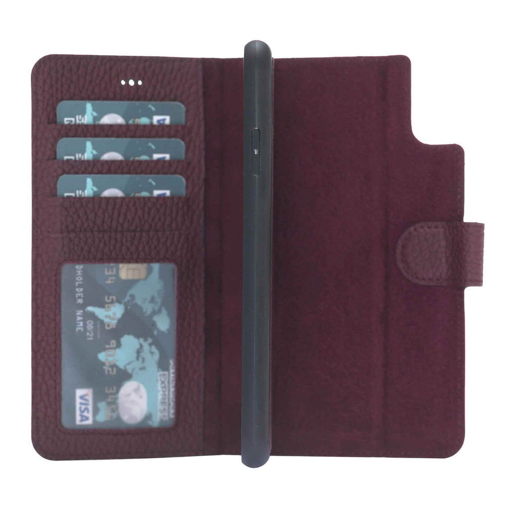 iPhone XS Max Burgundy Leather Detachable 2-in-1 Wallet Case with Card Holder - Hardiston - 3