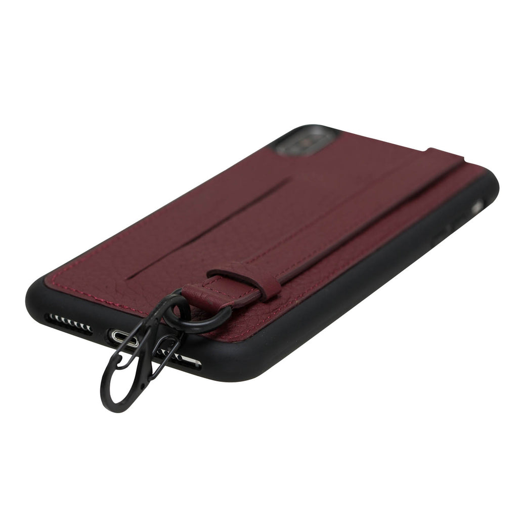 iPhone XS Max Burgundy Leather Snap-On Card Holder Case with Back Strap - Hardiston - 5