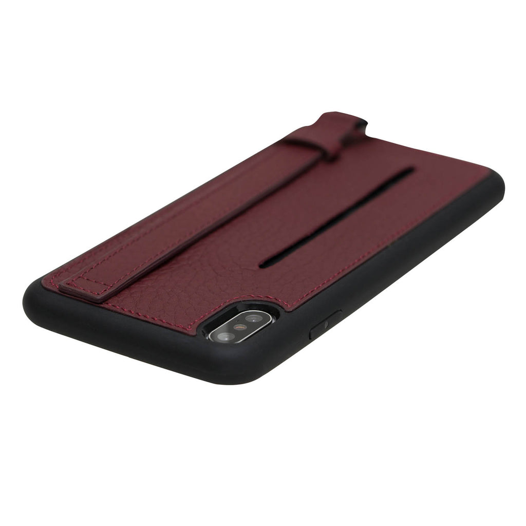 iPhone XS Max Burgundy Leather Snap-On Card Holder Case with Back Strap - Hardiston - 7