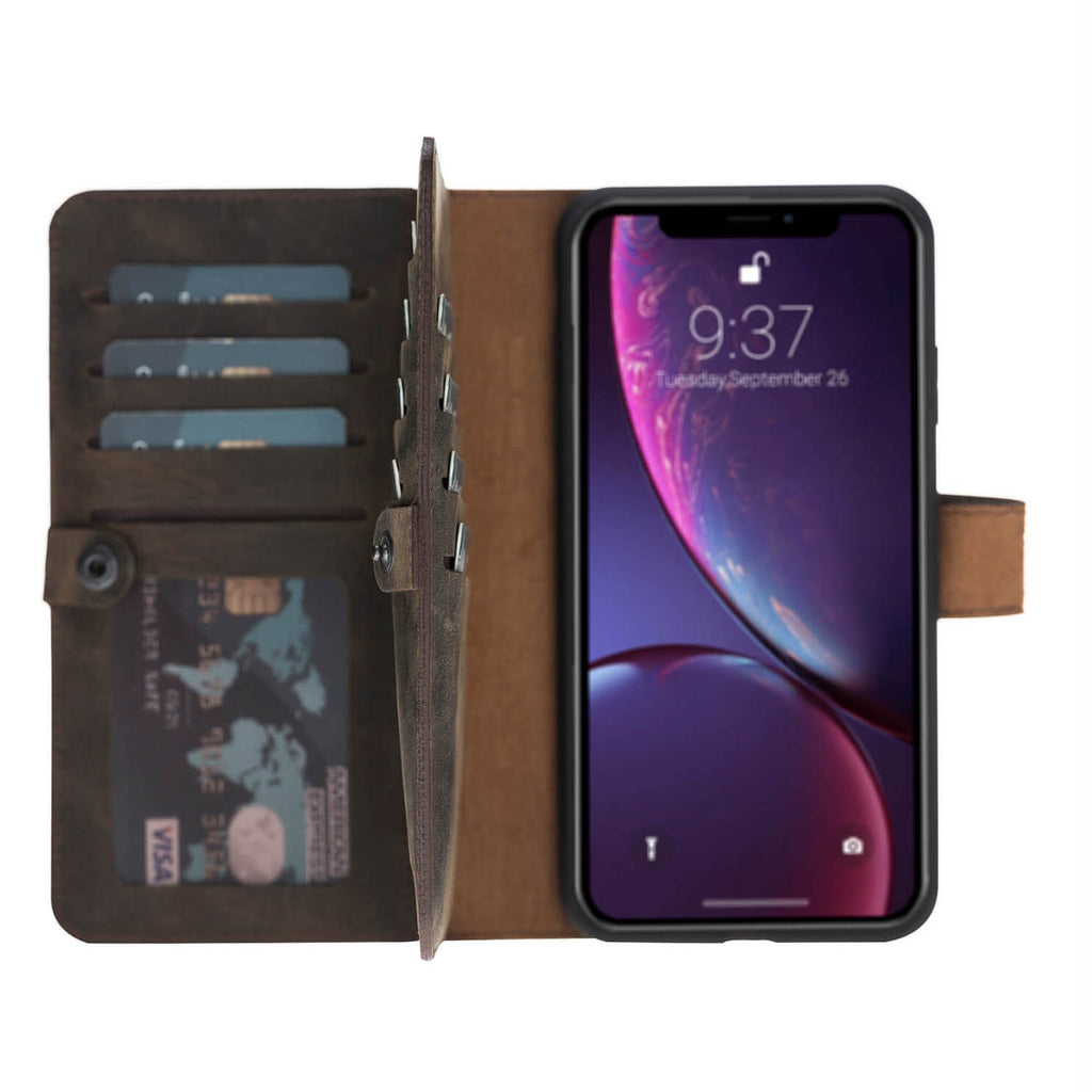 iPhone XS Max Mocha Leather Detachable Dual 2-in-1 Wallet Case with Card Holder - Hardiston - 1