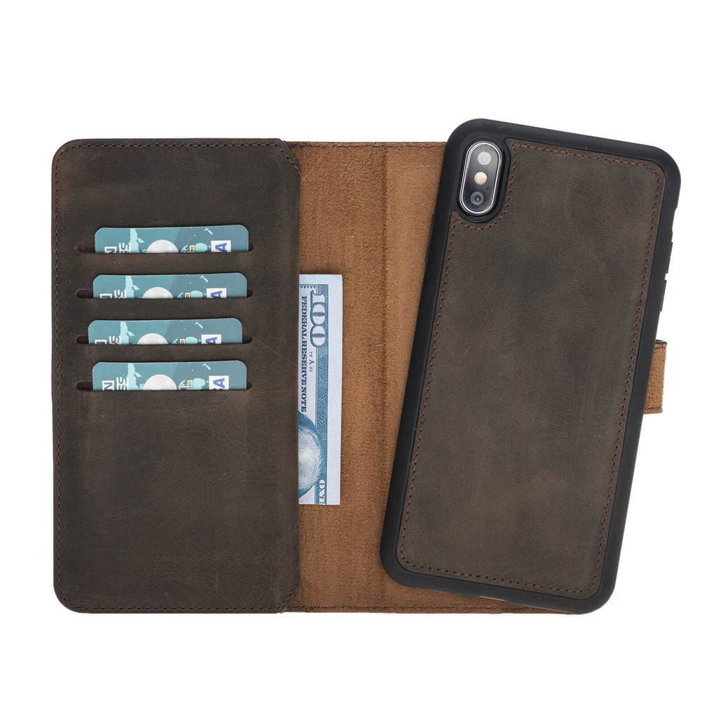 iPhone XS Max Mocha Leather Detachable Dual 2-in-1 Wallet Case with Card Holder - Hardiston - 4