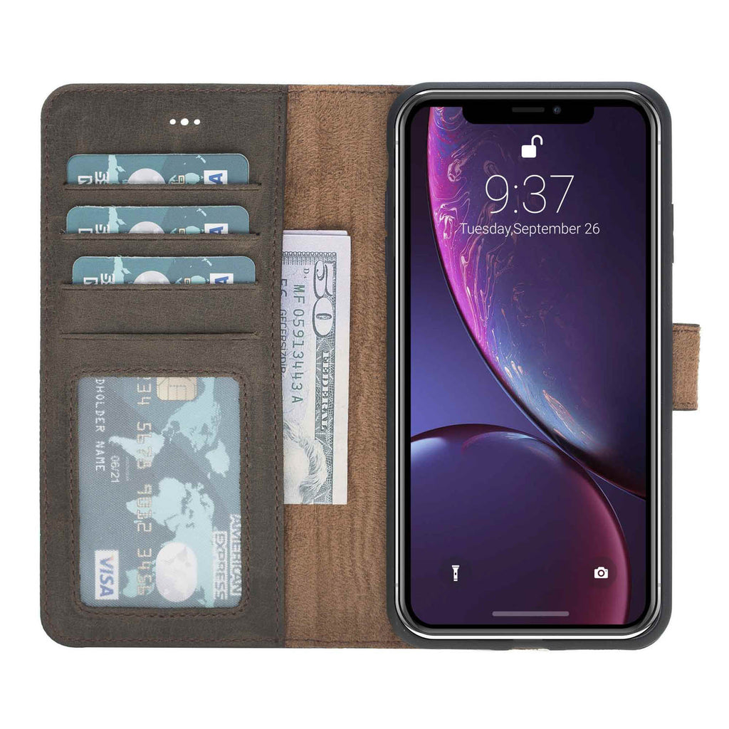 iPhone XS Max Mocha Leather Detachable 2-in-1 Wallet Case with Card Holder - Hardiston - 1