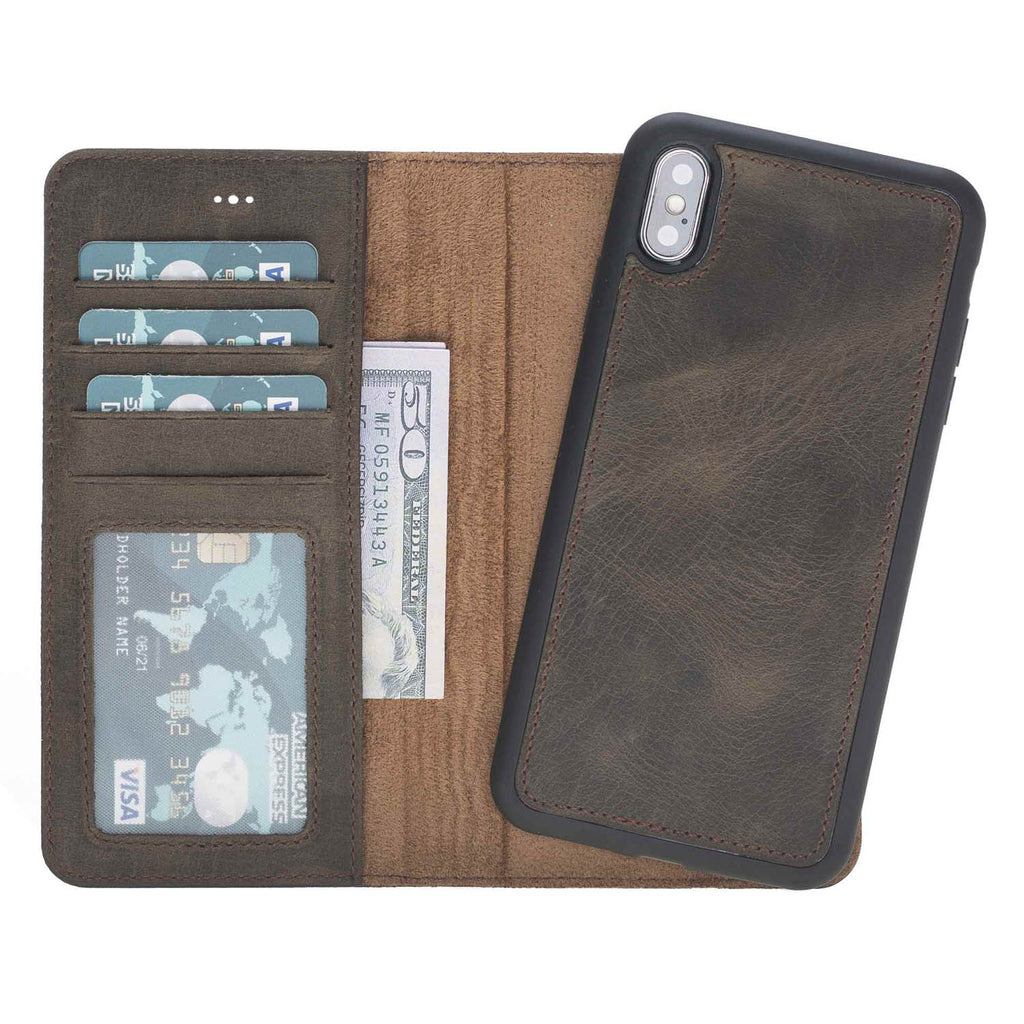 iPhone XS Max Mocha Leather Detachable 2-in-1 Wallet Case with Card Holder - Hardiston - 2
