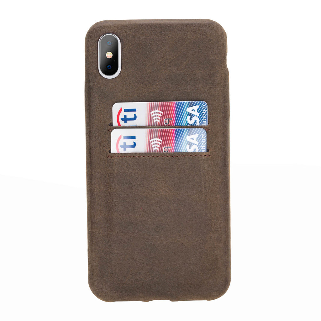iPhone XS Max Mocha Leather Snap-On Case with Card Holder - Hardiston - 1