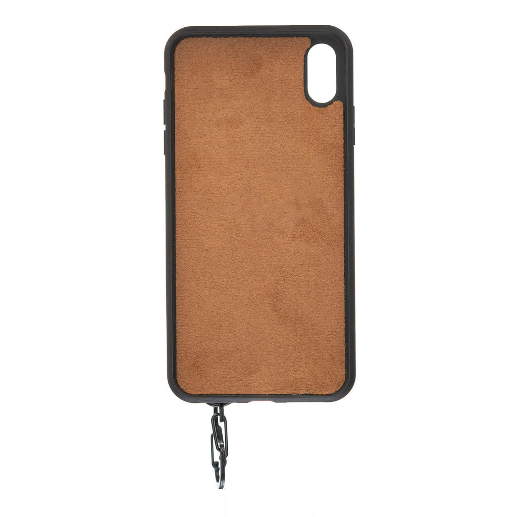 iPhone XS Max Mocha Leather Snap-On Card Holder Case with Back Strap - Hardiston - 4