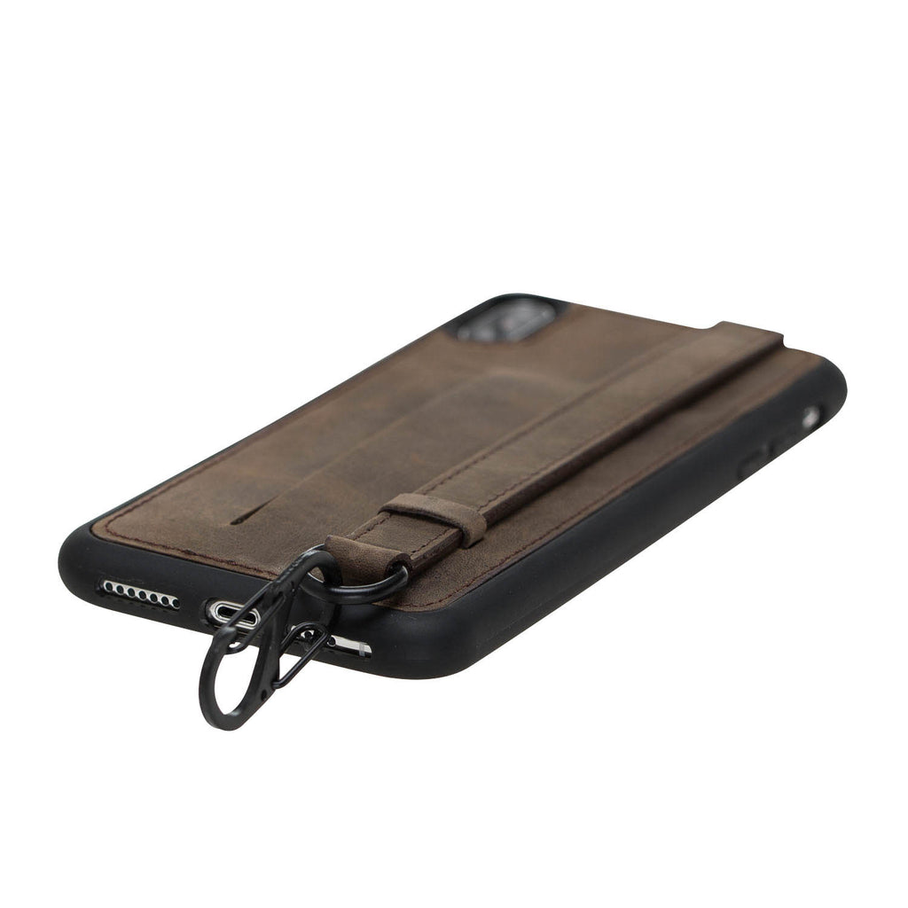 iPhone XS Max Mocha Leather Snap-On Card Holder Case with Back Strap - Hardiston - 5