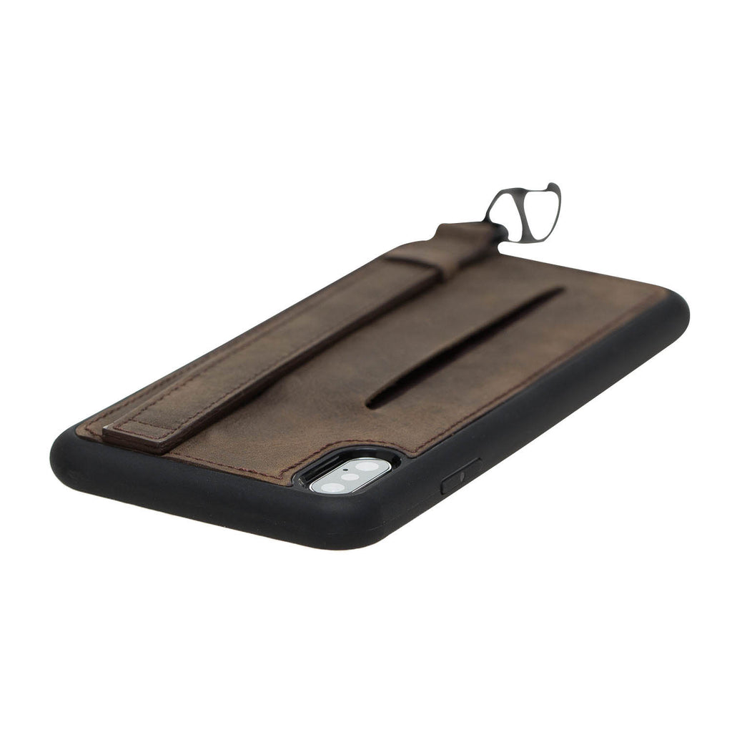 iPhone XS Max Mocha Leather Snap-On Card Holder Case with Back Strap - Hardiston - 7