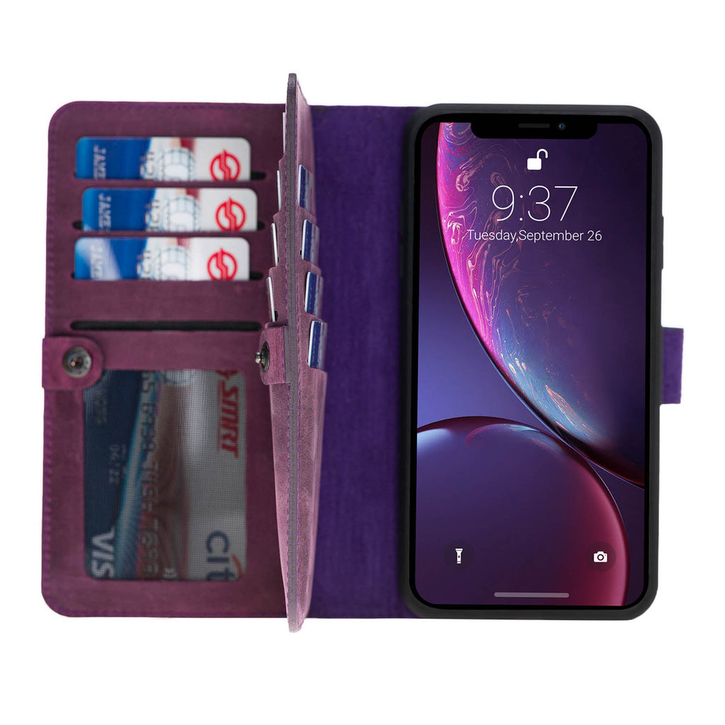 iPhone XS Max Purple Leather Detachable Dual 2-in-1 Wallet Case with Card Holder - Hardiston - 1
