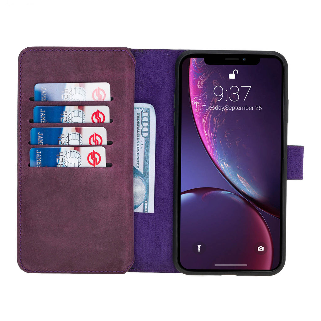 iPhone XS Max Purple Leather Detachable Dual 2-in-1 Wallet Case with Card Holder - Hardiston - 2