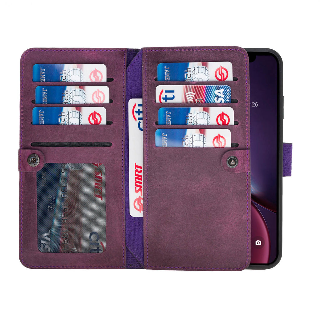 iPhone XS Max Purple Leather Detachable Dual 2-in-1 Wallet Case with Card Holder - Hardiston - 3