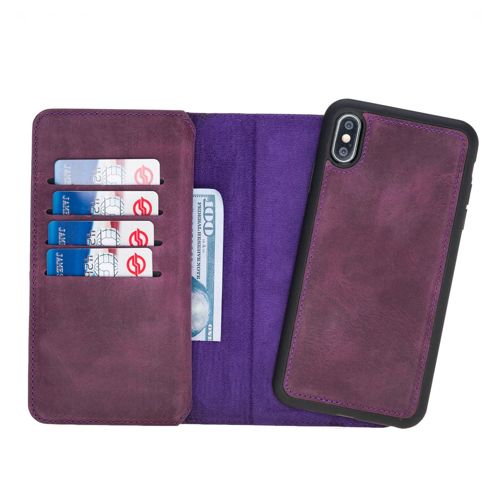 iPhone XS Max Purple Leather Detachable Dual 2-in-1 Wallet Case with Card Holder - Hardiston - 4