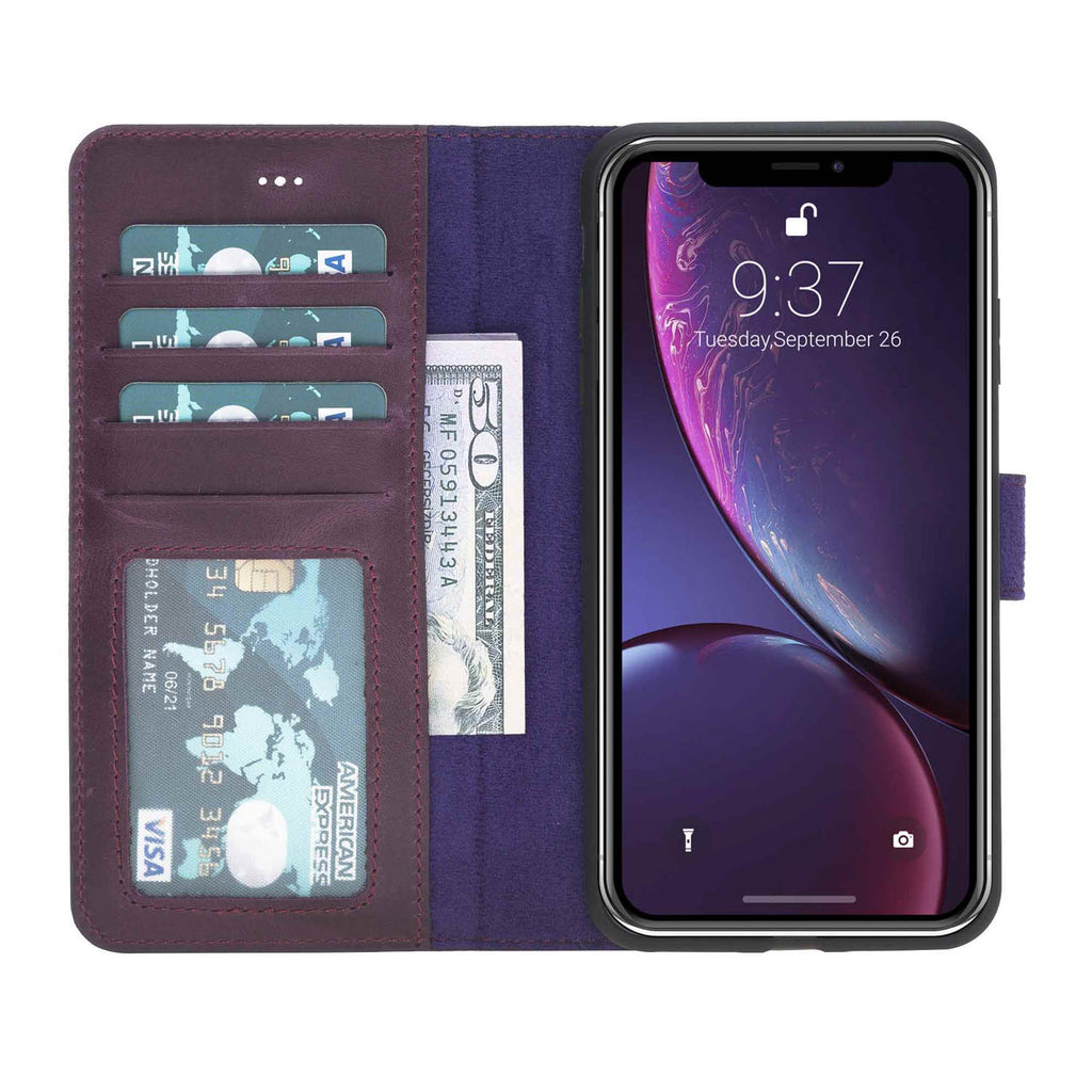 iPhone XS Max Purple Leather Detachable 2-in-1 Wallet Case with Card Holder - Hardiston - 1