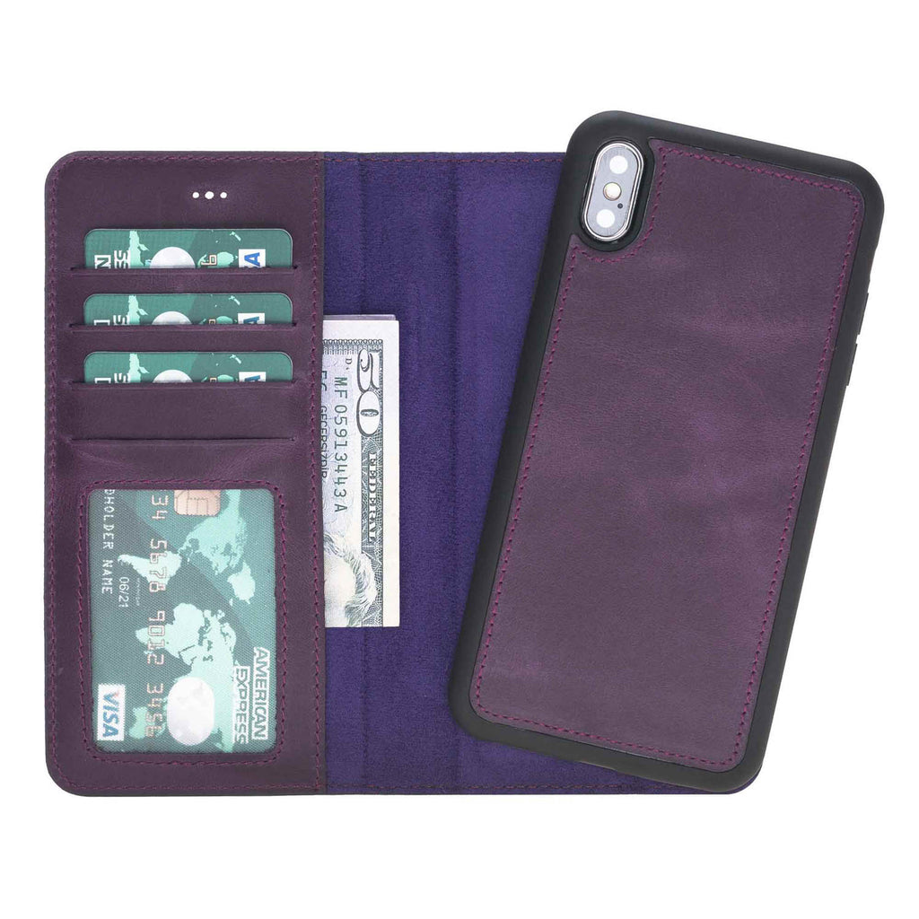 iPhone XS Max Purple Leather Detachable 2-in-1 Wallet Case with Card Holder - Hardiston - 2