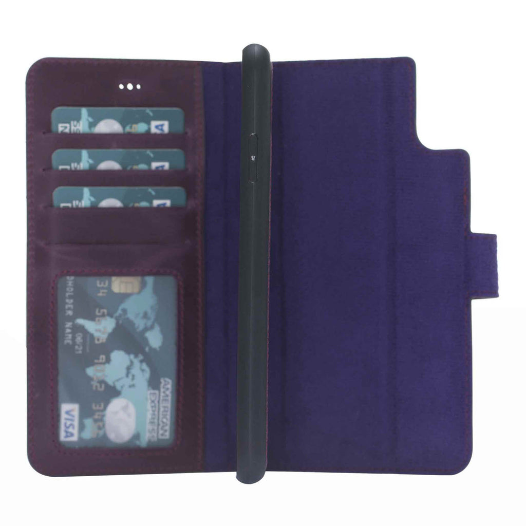 iPhone XS Max Purple Leather Detachable 2-in-1 Wallet Case with Card Holder - Hardiston - 3
