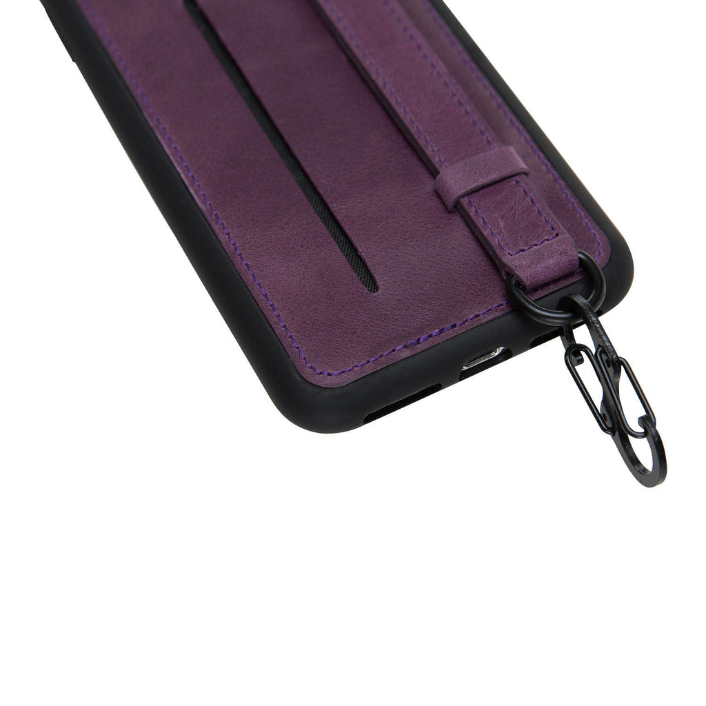 iPhone XS Max Purple Leather Snap-On Card Holder Case with Back Strap - Hardiston - 8