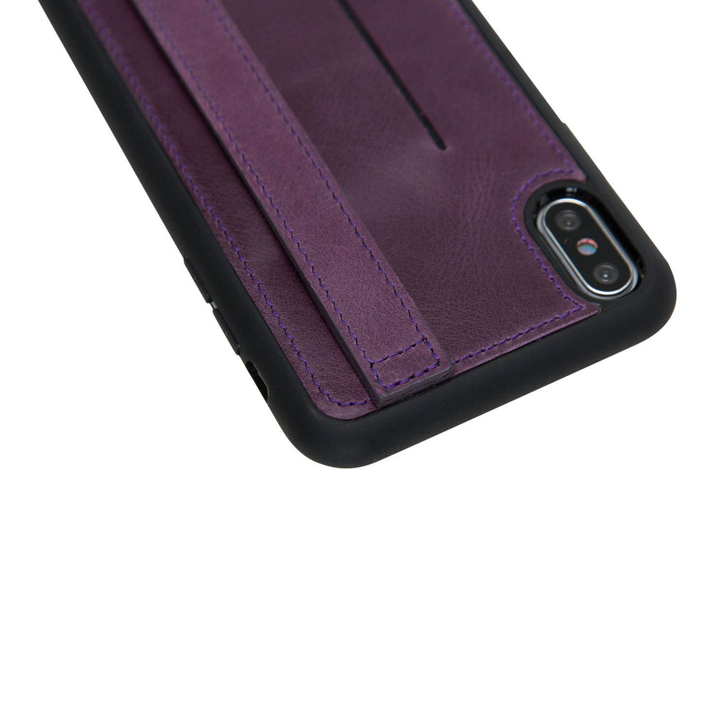 iPhone XS Max Purple Leather Snap-On Card Holder Case with Back Strap - Hardiston - 9
