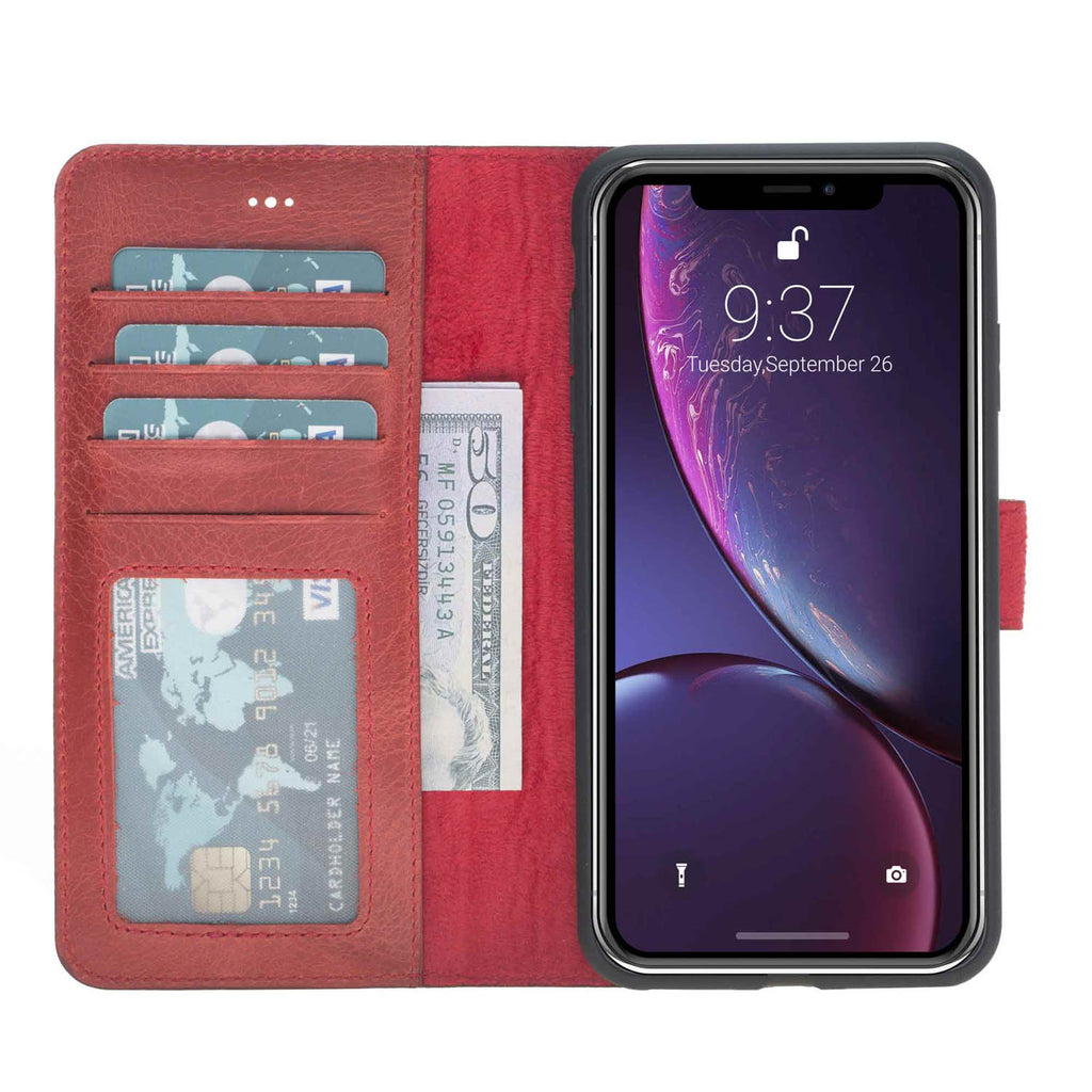 iPhone XS Max Red Leather Detachable 2-in-1 Wallet Case with Card Holder - Hardiston - 1