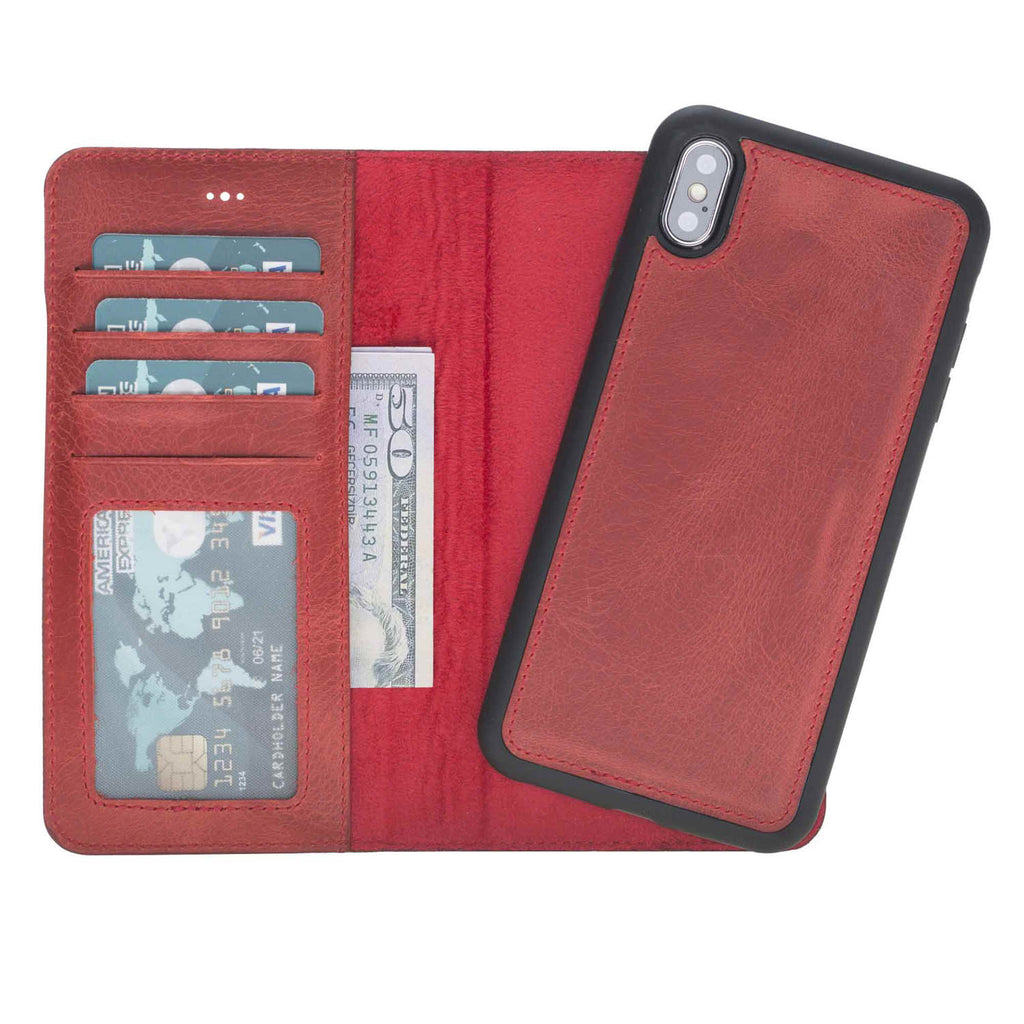 iPhone XS Max Red Leather Detachable 2-in-1 Wallet Case with Card Holder - Hardiston - 2