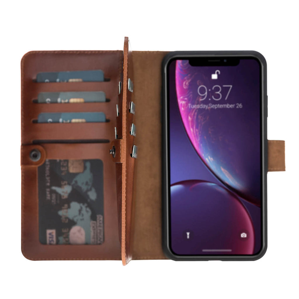 iPhone XS Max Russet Leather Detachable Dual 2-in-1 Wallet Case with Card Holder - Hardiston - 1