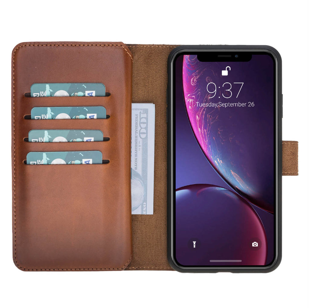 iPhone XS Max Russet Leather Detachable Dual 2-in-1 Wallet Case with Card Holder - Hardiston - 2