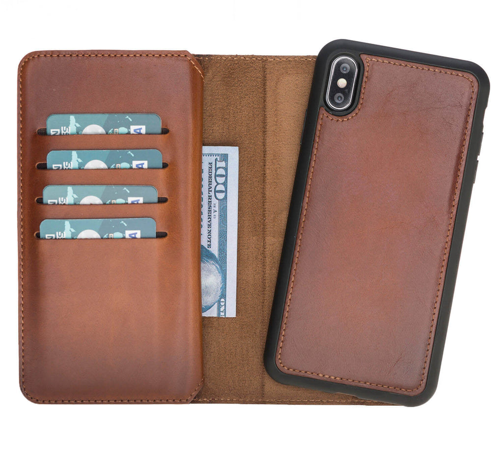 iPhone XS Max Russet Leather Detachable Dual 2-in-1 Wallet Case with Card Holder - Hardiston - 4